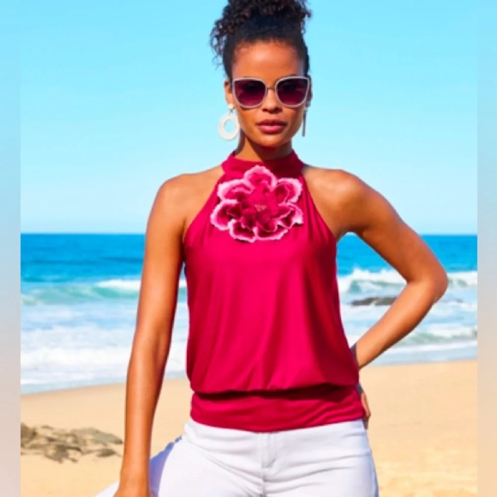 Boston Proper So Chic Sleeveless Flower Top - Picture 1 of 7